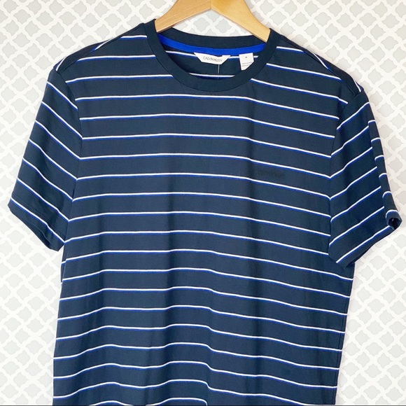 NWT Men’s Calvin Klein Navy Striped Crew Neck Tee - Picture 2 of 10